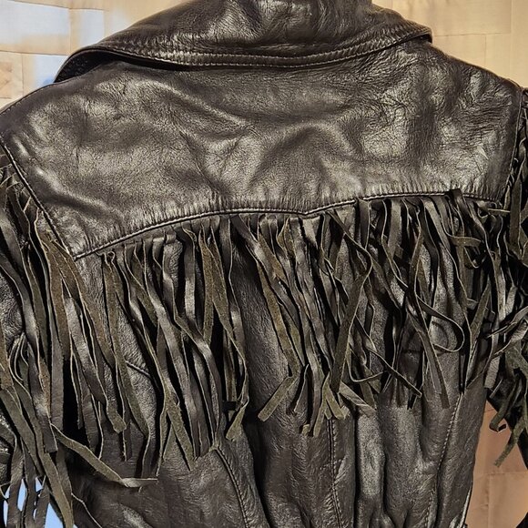 🏍️ First Fringe Genuine Cowhide Leather Biker Jacket Cropped Black 🤠 - Picture 7 of 7